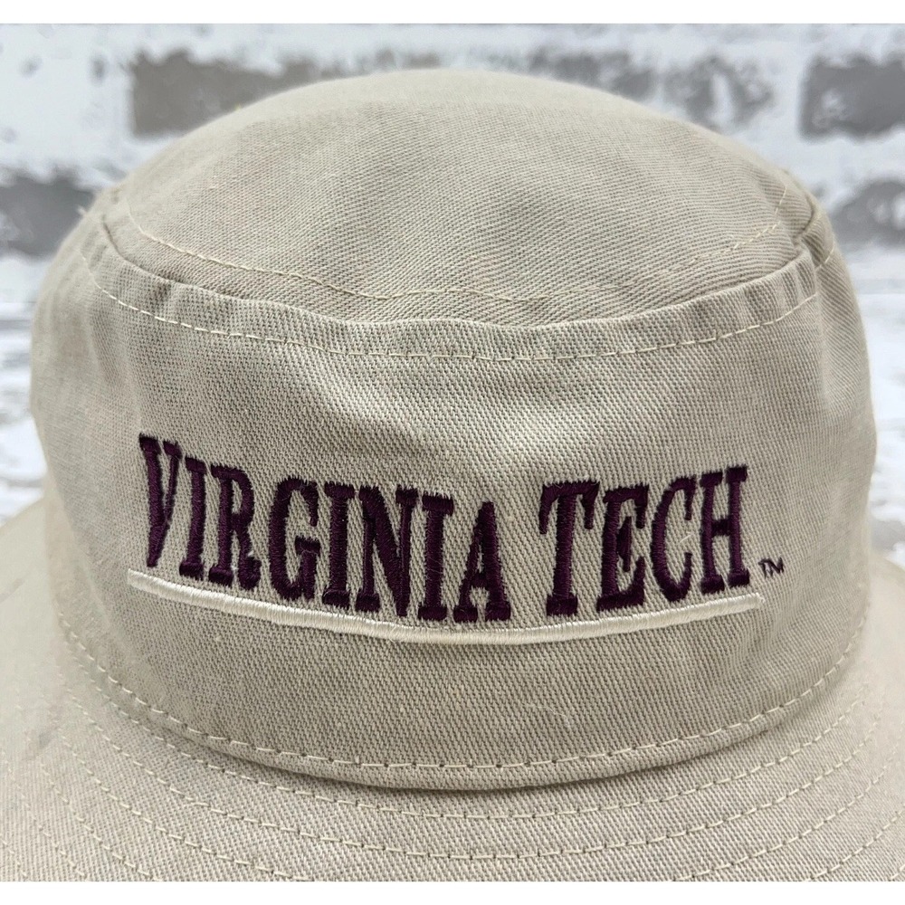 Vintage Virginia Tech Hokies Bucket Hat‎ Cap Men Large Tan Brown Khaki USA Adult